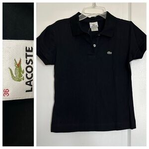 4P NWT Lacoste Collared 2 button cap sleeve polo Black